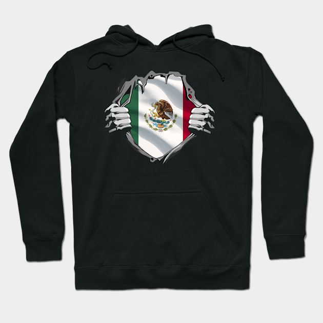 Two Hands Ripping Revealing Flag of Mexico Hoodie by BramCrye